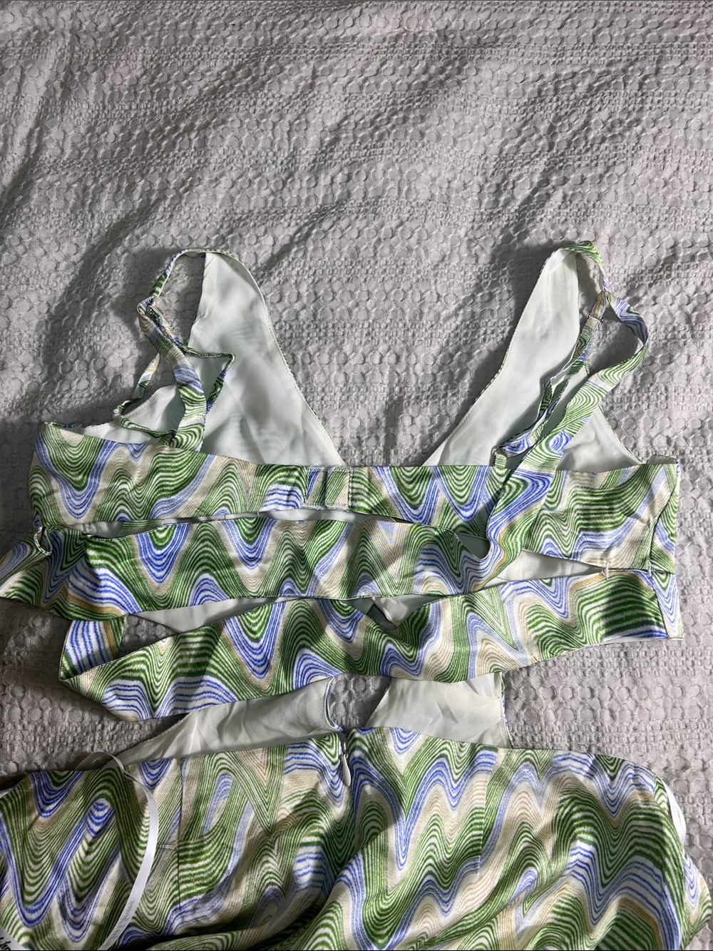 For Love And Lemons Green and White Wave-Print Mini Dress size L - Picture 13 of 14